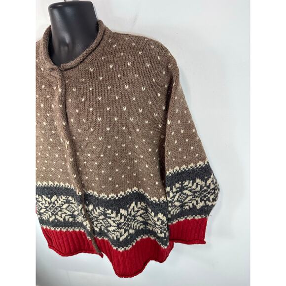 Vintage Eddie Bauer Wool Alpaca Nordic Fair Isle Knit Cardigan Sweater Size XL - Picture 8 of 10